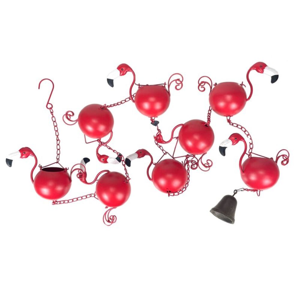 90-Inch Metal Rain Chain - 8 Portly Flamingos, 7" Long Each, Muted Red Finish